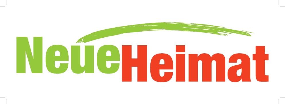Das Foto zeigt den grün roten Schriftzug des Logos Neue Heimat